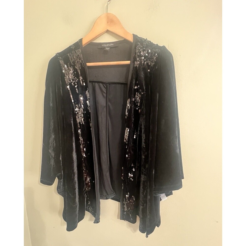 marc new york andrew marc velvet sequin open front cardigan/duster one size